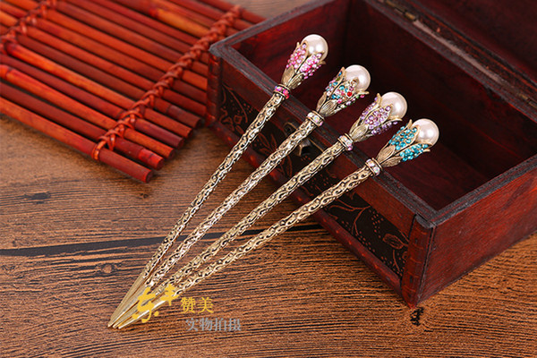 Vintage Hair Sticks Retro Antique Bronze Imitation Pearl Ball Hair Accessories for Women free shipping Wholesale