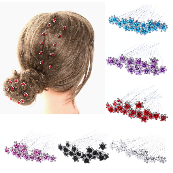 20Pcs/Lot Women Wedding Bridal Hairpins Crystal Rhinestone Rose Flower Hairpin Hair Clips Hair styling Accessories High Quality