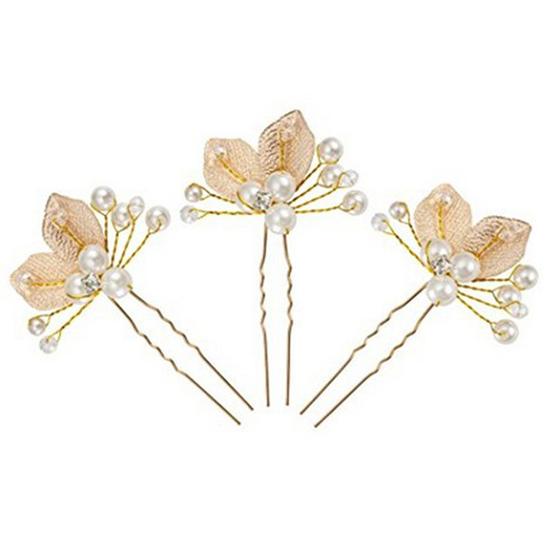 Bridal Headband Baroque Gold-plated Leaf U-shaped Hair Pins Handmade Imitation Pearl Rhinestone Hairpin 2018 Jewelry Accessories Wholesale