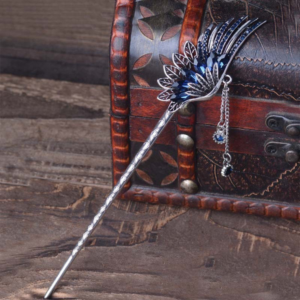 6 Styles Retro Women's Crystal Alloy Hair Stick Hairpin - Feather Shape Antique Handmade Hair Jewelry Accessories