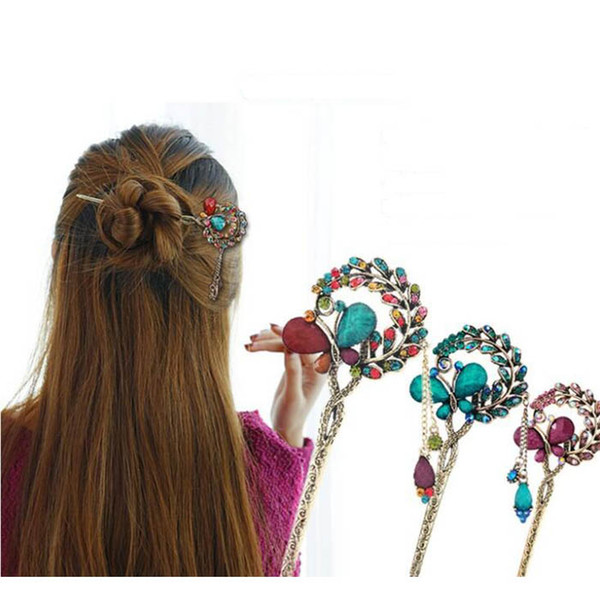 Vintage Antique Bronze Rhinestone Crystal Butterfly Hairpin Chopsticks Hair clips Tassel Hair Sticks for women Hair Accessories