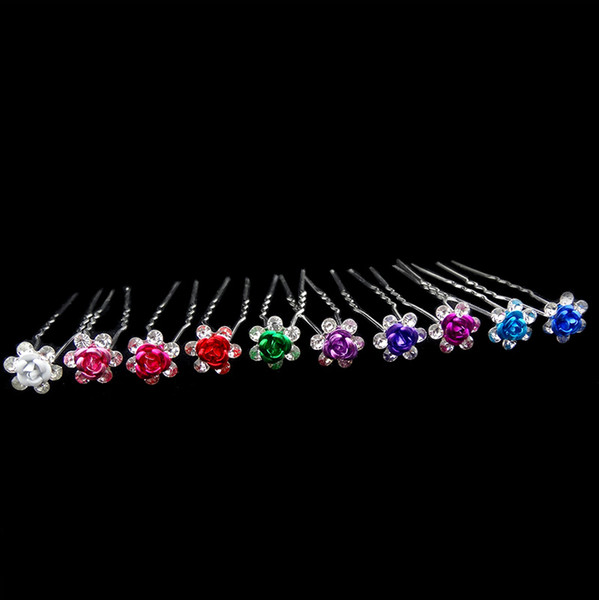 200pcs/lot Beautiful Multicolor Metal Flower Crystal Hair Pins Wedding Bridal Hair ornaments Accessories