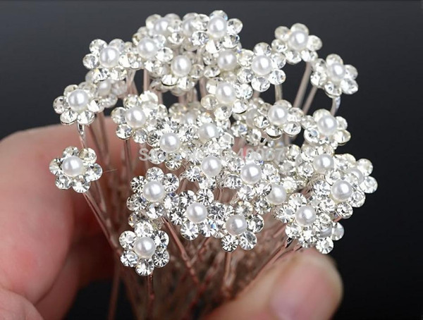 Lot 20 pcs Pearl/White Diamante Crystal Hair Pins Clips Prom Bridal Fashion Pearl Hair Pins Crystal Hair Jewellery Wedding Bridal Jewelry