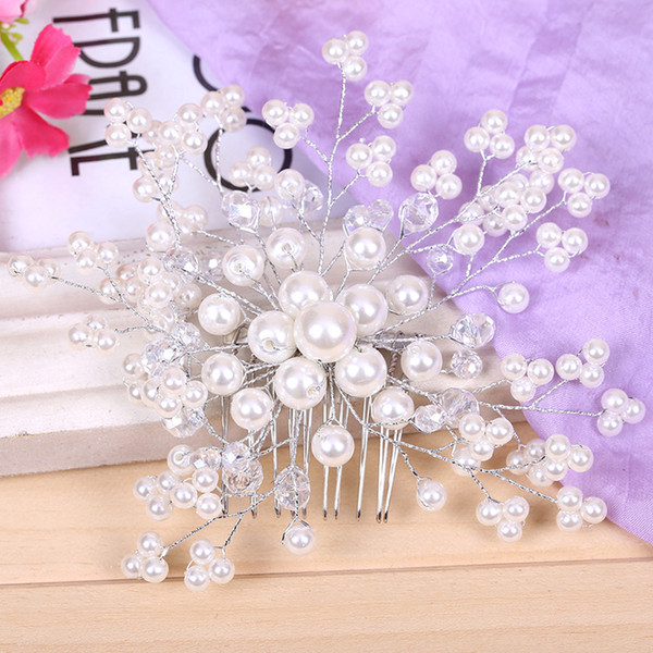 2 colors of a Handmade beautiful Pearl Crystal Pearl Tiara Comb Bead Jewelry Wedding in South Korea