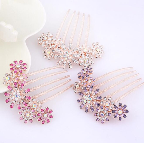 Bridal Crystal Pearl Hairclips Stunning Full Rhinestone Flower Pearl Hair Combs Hairpins for Women Bride Wedding Party Jewelry