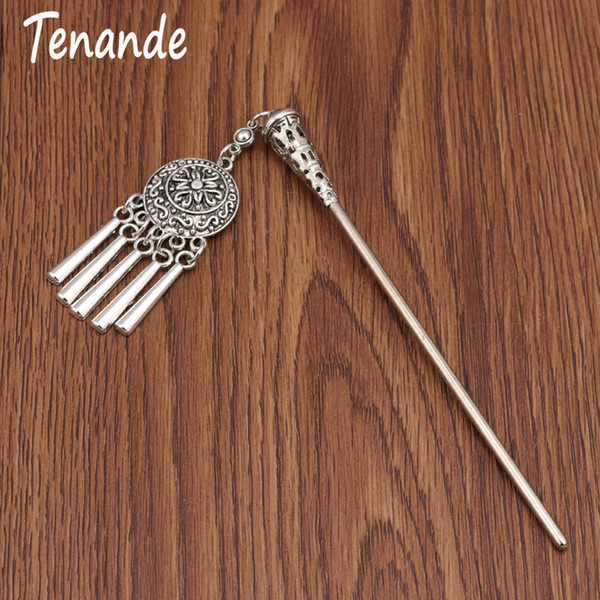 Vintage Tribal Jewelry Turkish Silver Color Big Round Flowers Stripe Tassel Hairpins for Women Head Jewelry Femme Gifts