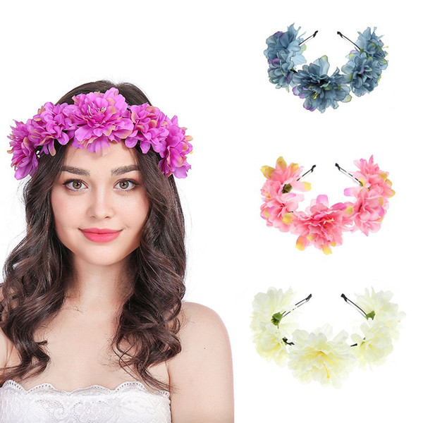 2019 European and American fashion new simulation handmade fabric multicolor flower headband beach bohemian style headband