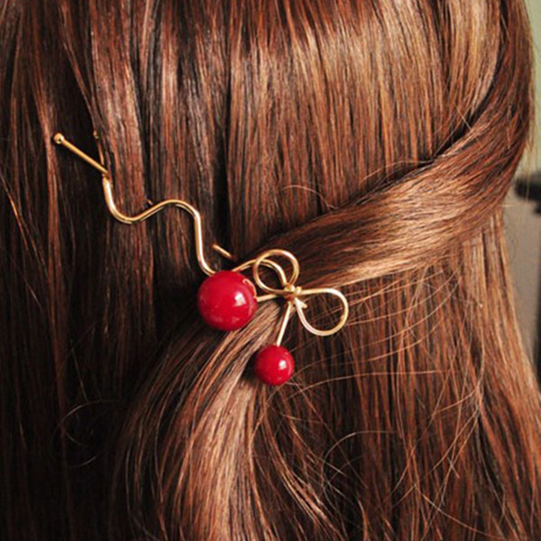 Girl Red Cherry Shaped Bowknot Hairpin Twist Hair Clip Hair Pins Barrette Headwear Jewelry Gift acessorio para cabelo