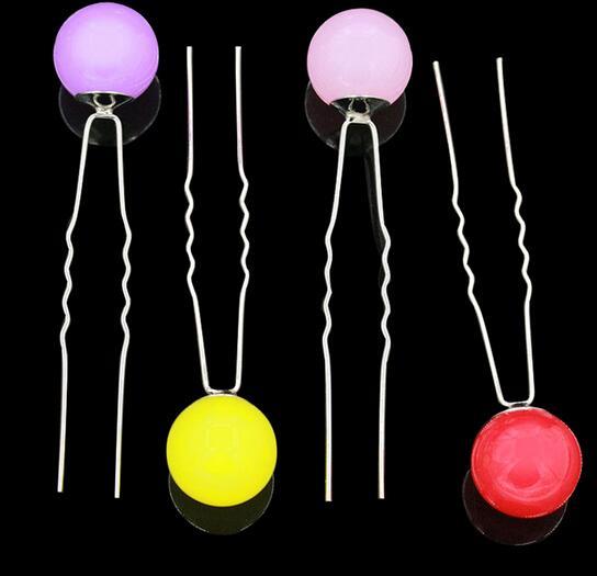 8.2cm mix color hairpins New candy Hair Barrette Korean fashion ladies round candy colored U shaped hair is hairpins pearl jelwery hot sale