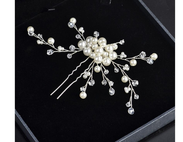 Fashionable Beauty Handmade Pearl Crystal Hair Hammer Fork Photographic Stage Bride Wedding Garment Plate Hair Jewelry Spot Wholesale