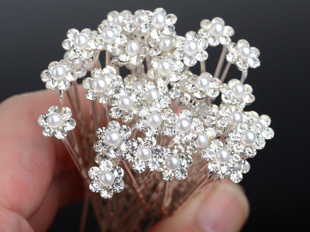 200Pcs Wedding Bridal Pearl Flower Crystal Hair Pins Clips Bridesmaid Hair Jewelry