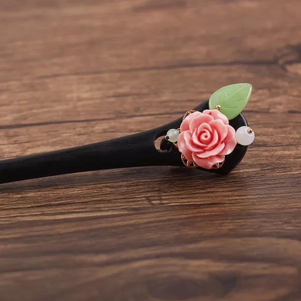 Hairpin niang ancient style black sandalwood hairpin classical solid wood costume hanfu performance of the national