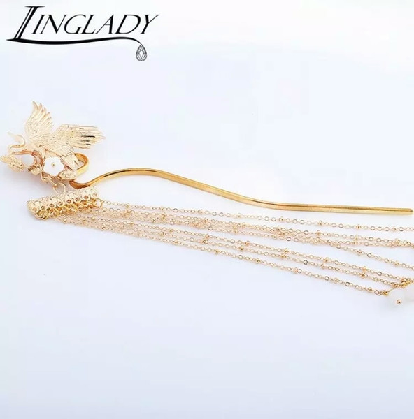 Lingda xianhe hairpin ancient style step wave dish hair hairpin complex classical hair hairpin palace ancient style hair decorati