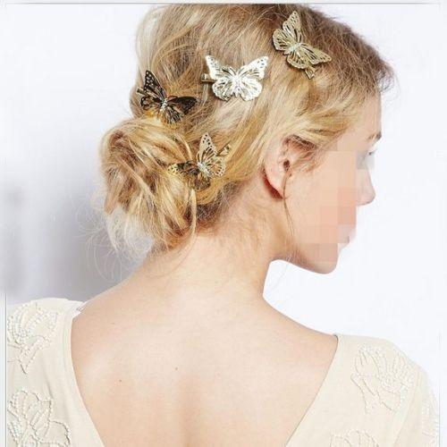 1pair gold tone butterfly hair clips hair accessories