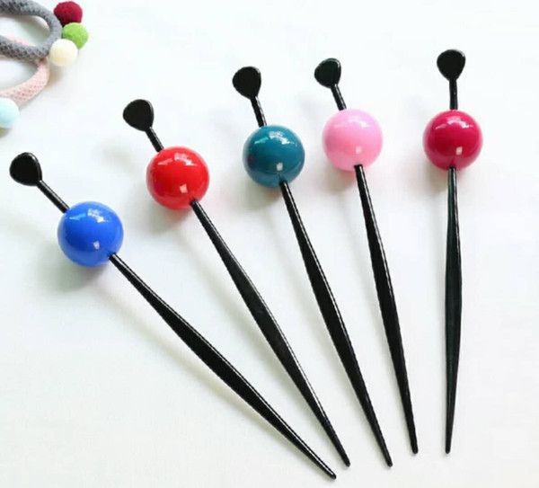 hair jewelry hairpins many colors solid lady candy shape ball mode simple hair fork new popular round bead updo tool restore ancient ways