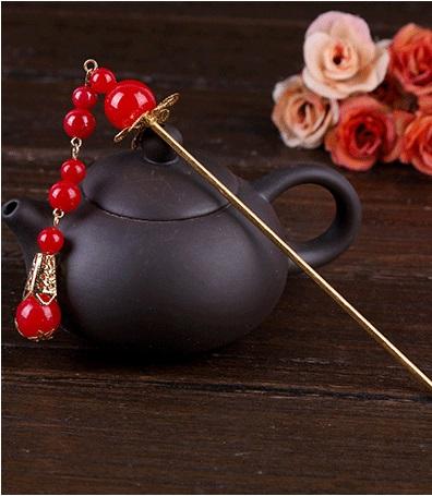 Chinese lanterns tassel kanzashi red step classical hairpin