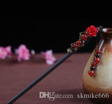 The national wind Zan Bu Yao ancient classical folk style retro rose handmade wooden hairpin tassel hair headdress