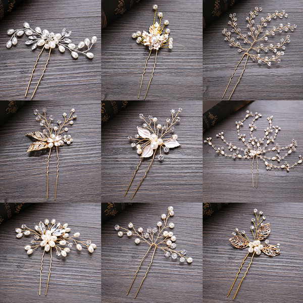 Wedding Crystal Pearl Hairpins For Gold Bridal Hair Accessories Fashion Women Hair Clips Many Wedding Hair Jewelry