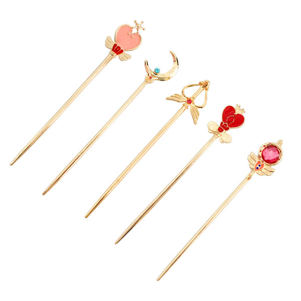 wholesale 5pcs / lot fashion jewelry heai accessories metal enamel card captor sailor moon Star Wand Angel Wings Hairpin