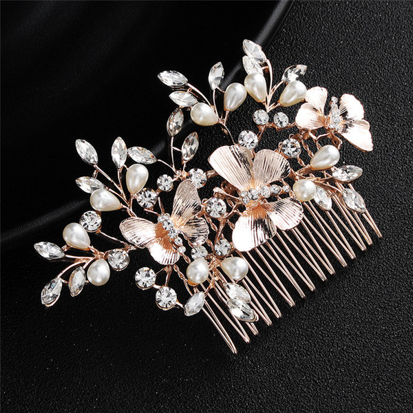 Vintage Bridal Pearls Decoration Hair Comb Rhinestone Wedding Hair Accessories Butterfly Hair Pins for Bride Bridesmaid 2pcs Free Shipping