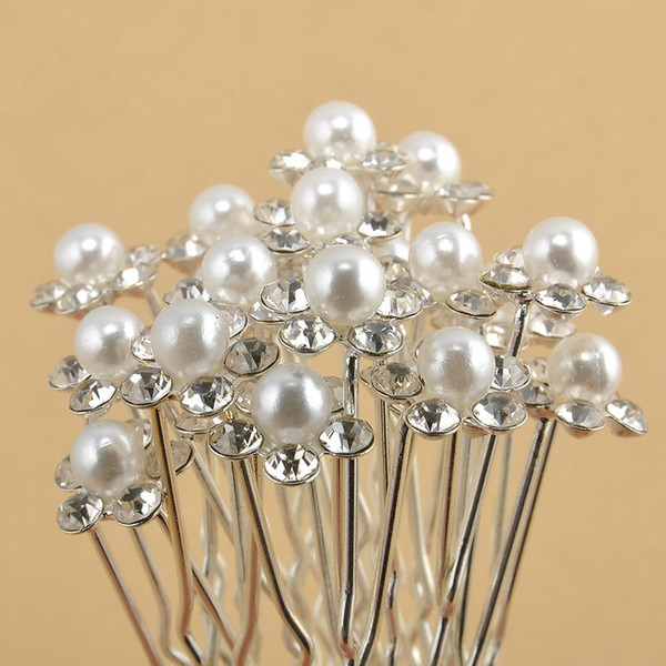 Women Retro Pearl Hairpin Fashion Flower Diamond Hair Sticks Clips Headwear Crystal Diamante Pearl Flower Hair Pins TTA797