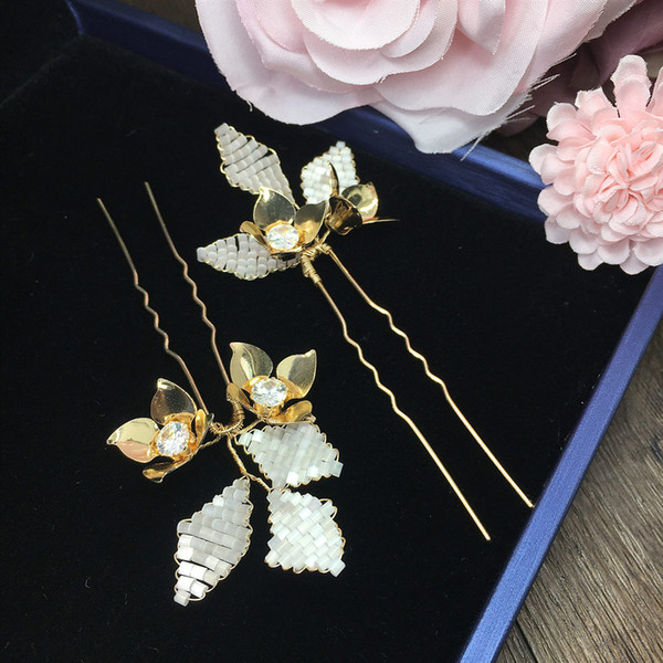 2pc Baroque Gold Hair Pin Ornaments Copper Zircon Bridal Hair Pins Wedding Hair Accessories Pince Cheveux Femme Bijoux WIGO1345