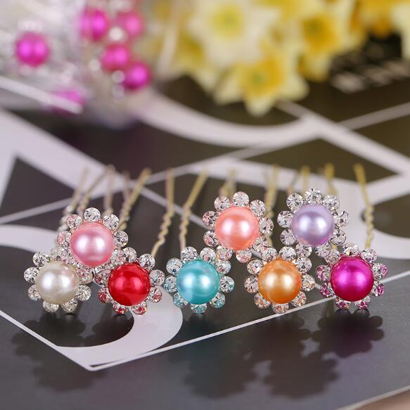 2017 new pearl flower inlaid rhinestone hairpin bride hair pin U-shape hairpin women wedding headdress hair jewelry