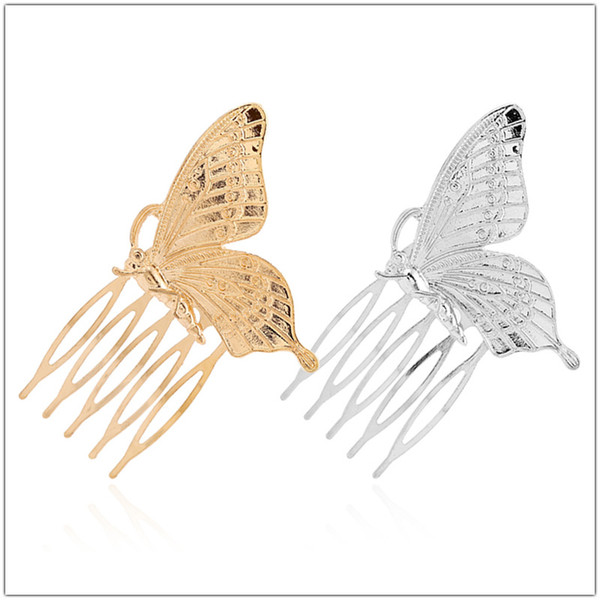 Romantic Wedding Bridal Comb Hair Clip Lovely Golden Silver Alloy Butterfly Wedding Hair Accessories Minimalist Butterfly Hair Comb Jewelry