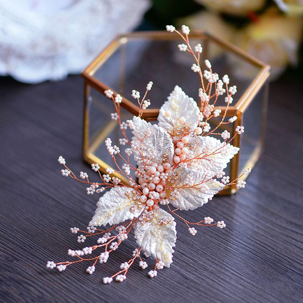 Pure Handmade Baroque Retro European Brides Barrette Brides Headdress Gold Leaf PEarl Fruit Wedding Hair Accessorr Headdress