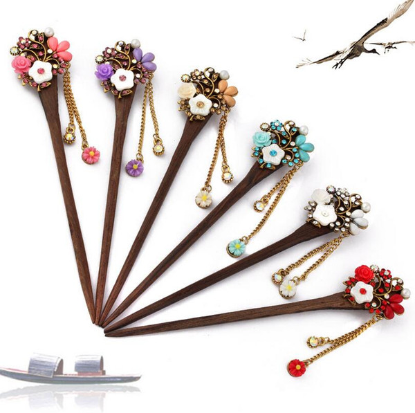 Hot sale The new disc hairpin fashion classic hairpin women step swing tassel chicken wing wood hairpin FZ017 mix order 20 pieces a lot