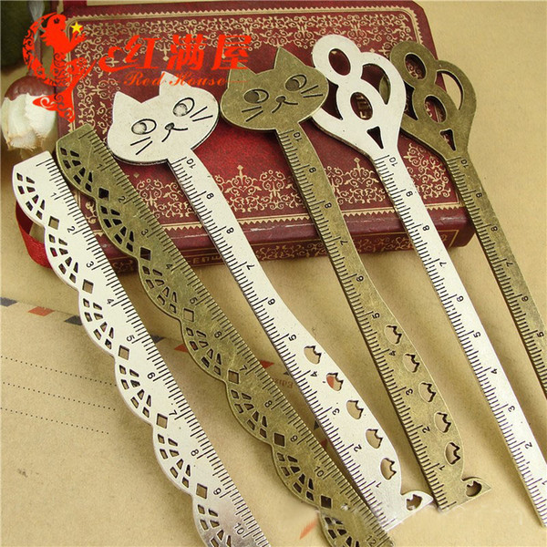 Metal hair stick stationery straight ruler lovely zinc alloy key cat lace bookmark design ancient silver jewelry accessories