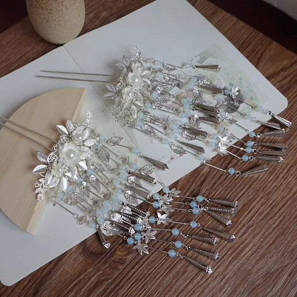 Handmade Ancient Wind Hair Decoration Seven Coloured Silver fringes Hair Decoration in Chinese Style