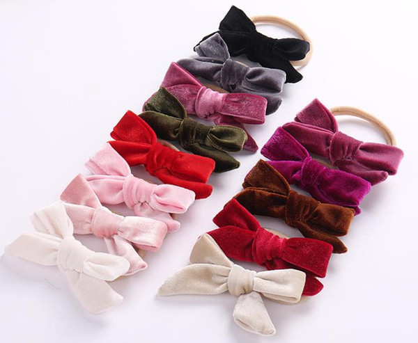 Super soft Korean velvet baby bow nylon hair band multi color baby lovely little butterfly seamless head band birthday