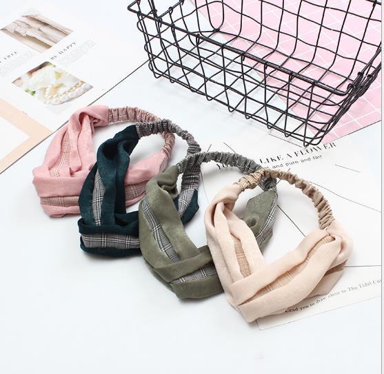 Good quality hair decoration for ladies yoga sport grid hairbands cloth fabric pure colors headbands fashion hair accessories xc18035