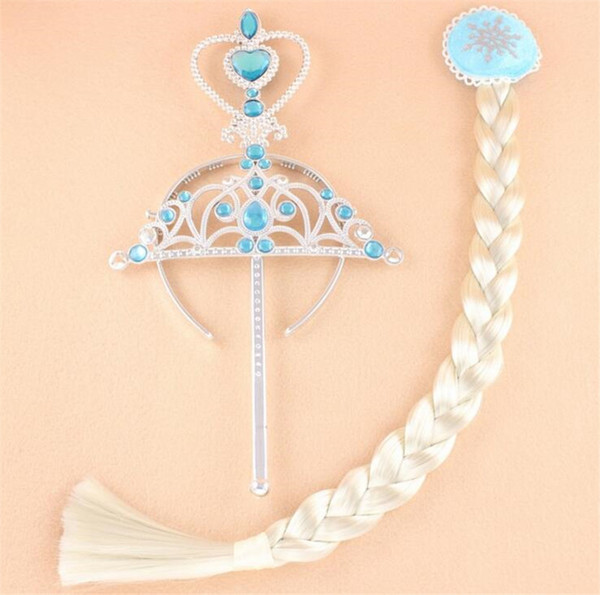 Frozen Children's crown with wig magic wand set girls cosplay party Princess