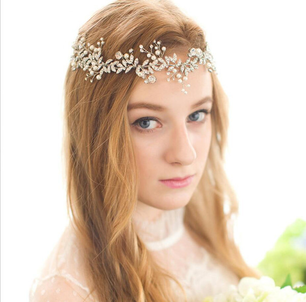 Flower Bride Hair Vine Pearl Wedding Combs Tiaras Headband Crystal Bridesmaid Headdress Beads Bridal Headpiece For Women Jewelry