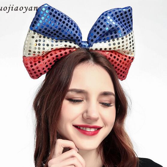 Cross border jewelry giant sequin bow hair hoop cloth Halloween and Christmas flag headwear hair card