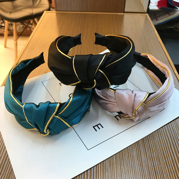 Fashion Golden Rim Home Hairbands for Women Simple Solid Cross Bow Headband Fabric Hair Bands for Night Club Party