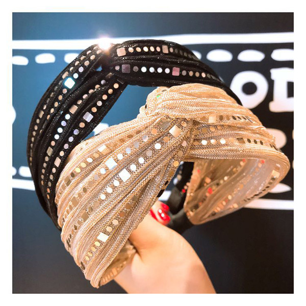 Vintage Style Girl Headbands Fashion Lace Sequin Female Hairband Jogging Sports Hair Band Cross Yoga Hair Bands