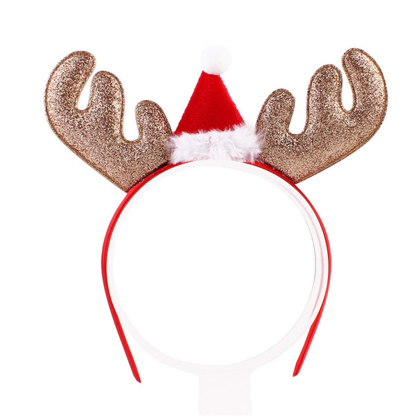 Funny Christmas Deer Antler Headband With Christmas Caps Merry Christmas Party Hair Jewelry For Children and Adult