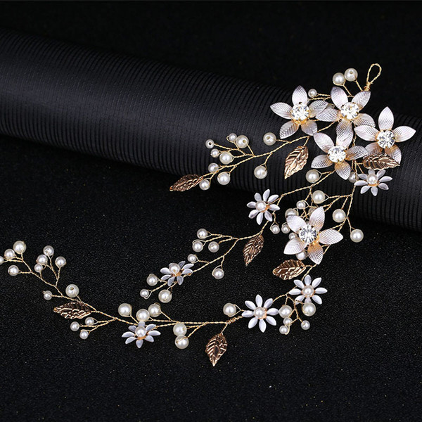 Golden Leaf Flower Fashion Headbands Bride Wedding Hair Bands Bohemian Style Alloy Pearl Women Hairband Hair Jewelry