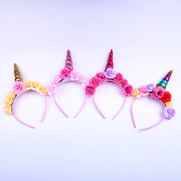 Big Floral Crown Unicorn Horn Hairband Birthday Unicorn Hair Accessory Photo Prop Baby Headband Hot Sale