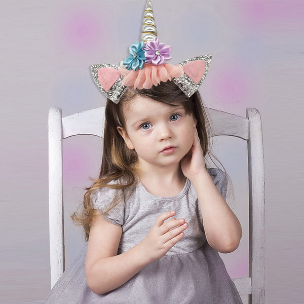 Gold Unicorn Headband Horn Gold Glittery Beautiful Headwear Hairband Hair Accessories Gold Silver for Kids Party