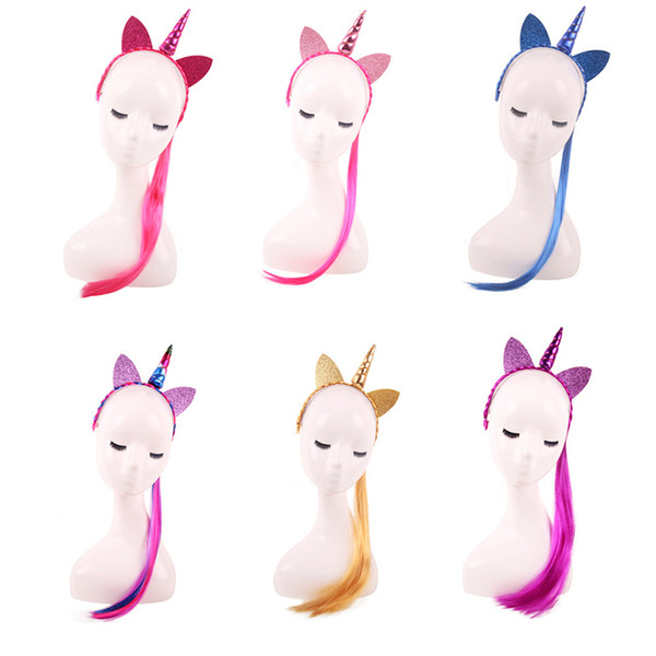 Unicorn Headbadn Wig Hair Sticks Unicorn Horn Headband with Wig Braids Fancy Dress Christmas Party Cosplay Glitter Ear Hairband Kid Headdres