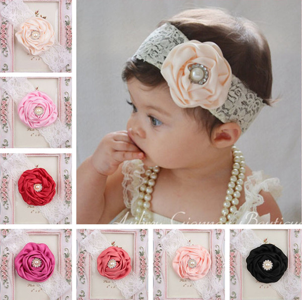 Infant Flower Pearl Headbands Girl Lace Headwear Kids Baby Photography Props NewBorn Bow Hair Accessories Baby Hair Bands