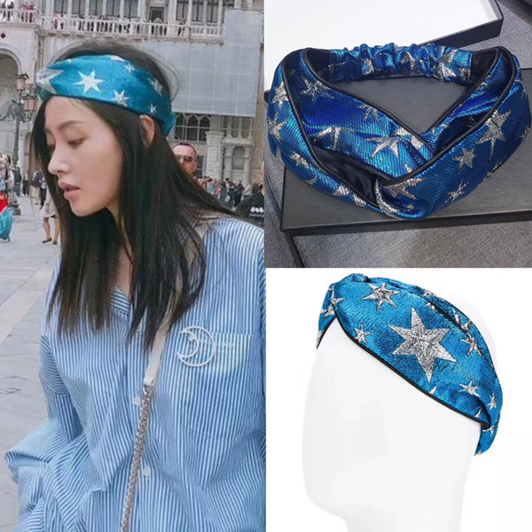 Blue Star Cross Turban Streetwear Luxury Brand Hair Bands Headband Designer Headband Bandana Headbands Gifts Head Scarf for Women