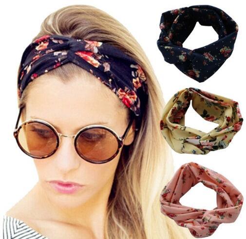 Flower headband Fashion Retro Women Elastic Turban Twisted Knotted Ethnic Headband Floral Wide Stretch Girls Hair Accessories