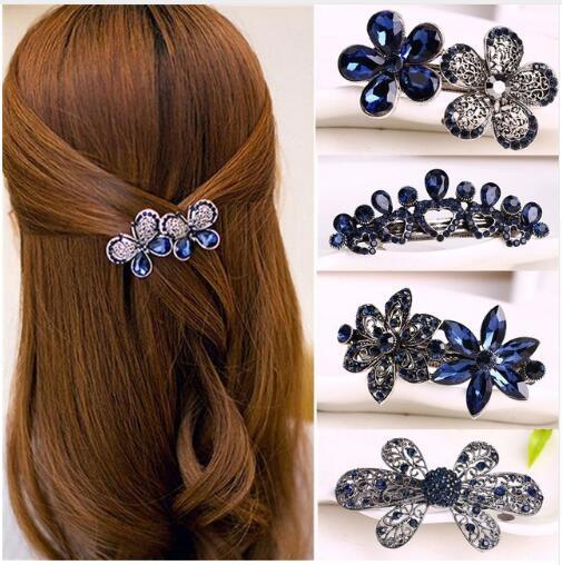 Women Fashion Crystal Rhinestone Flower Hair Pin Ladies Girls Metals Barrette Butterfly Hair Clip Hair Accessories