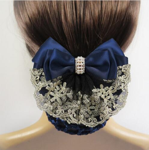 Stylish Floral Lace Satin Bow Barrette Lady Hair Clip Cover Net Tulle Bowknot Bun Snood Women Hairgrips Hair Accessories