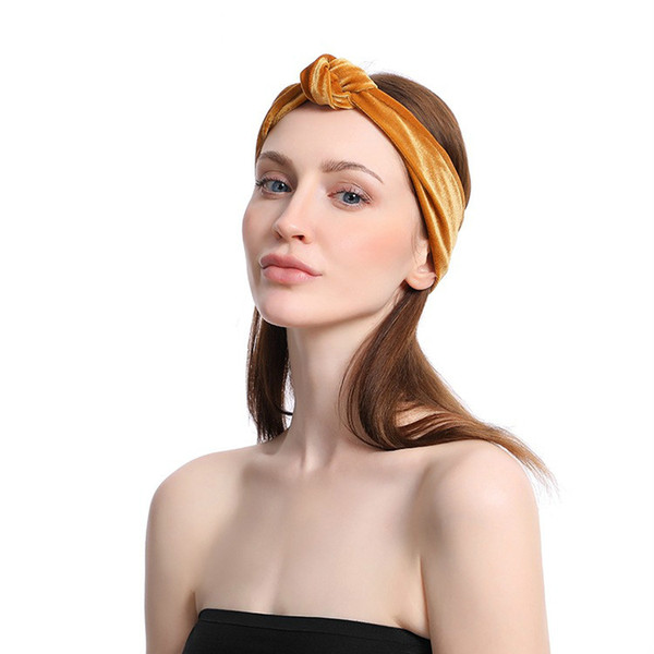 Bohemia Yellow Solid Colors Velvet Makeup Elastic Hair Bands Women Casual Twisted Knotted Headwrap Turban Headwear Bandana